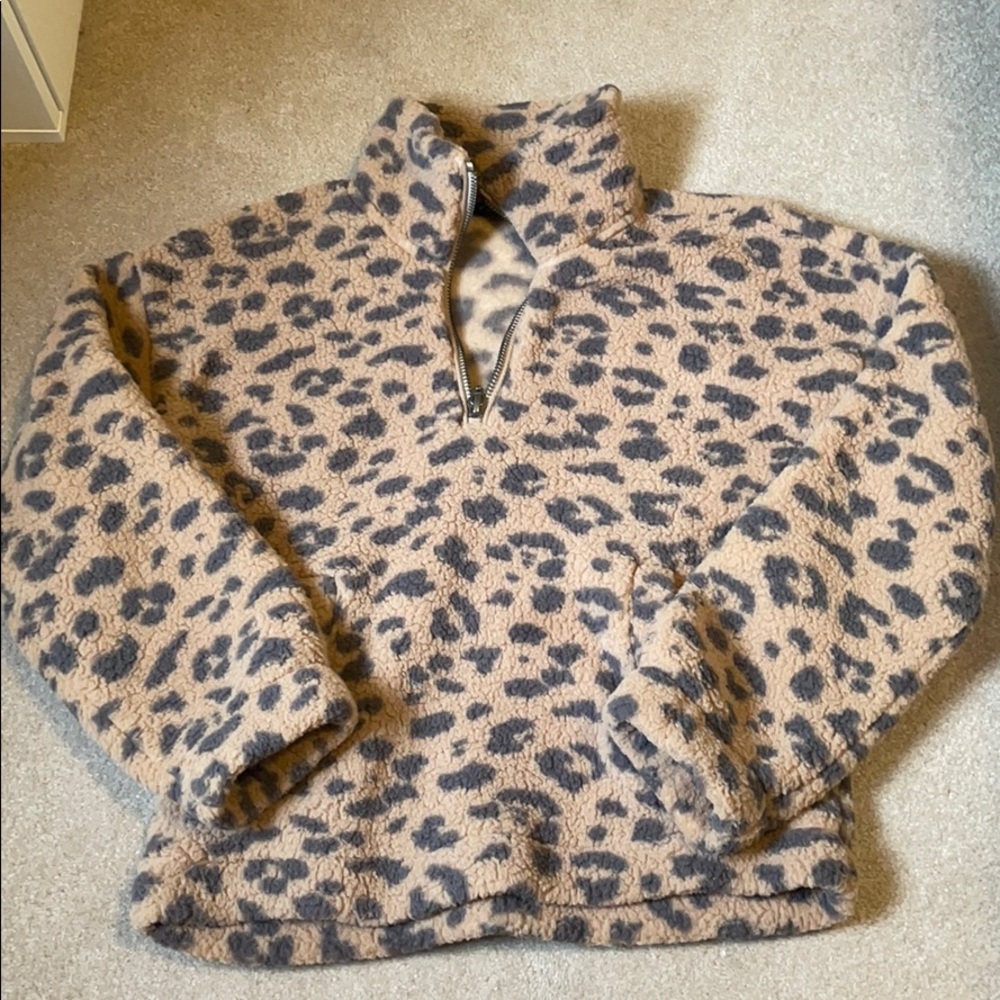 Abercrombie leopard fleece pullover (size small)